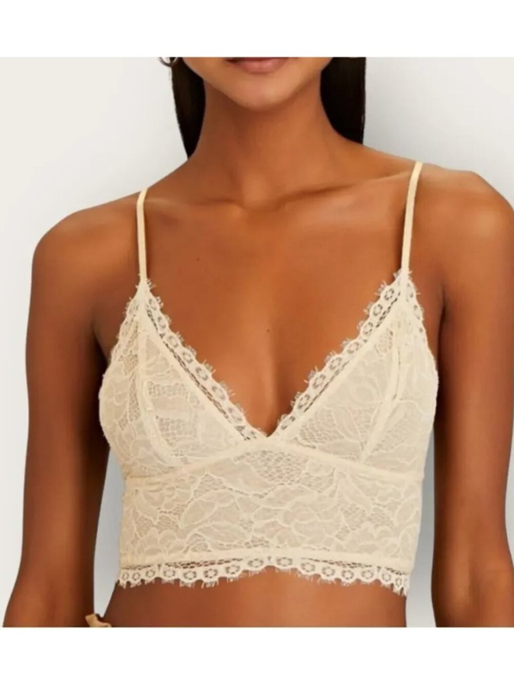 Jonathan Simkhai Stretch-Lace Longline Bralette in Cream - Size XS